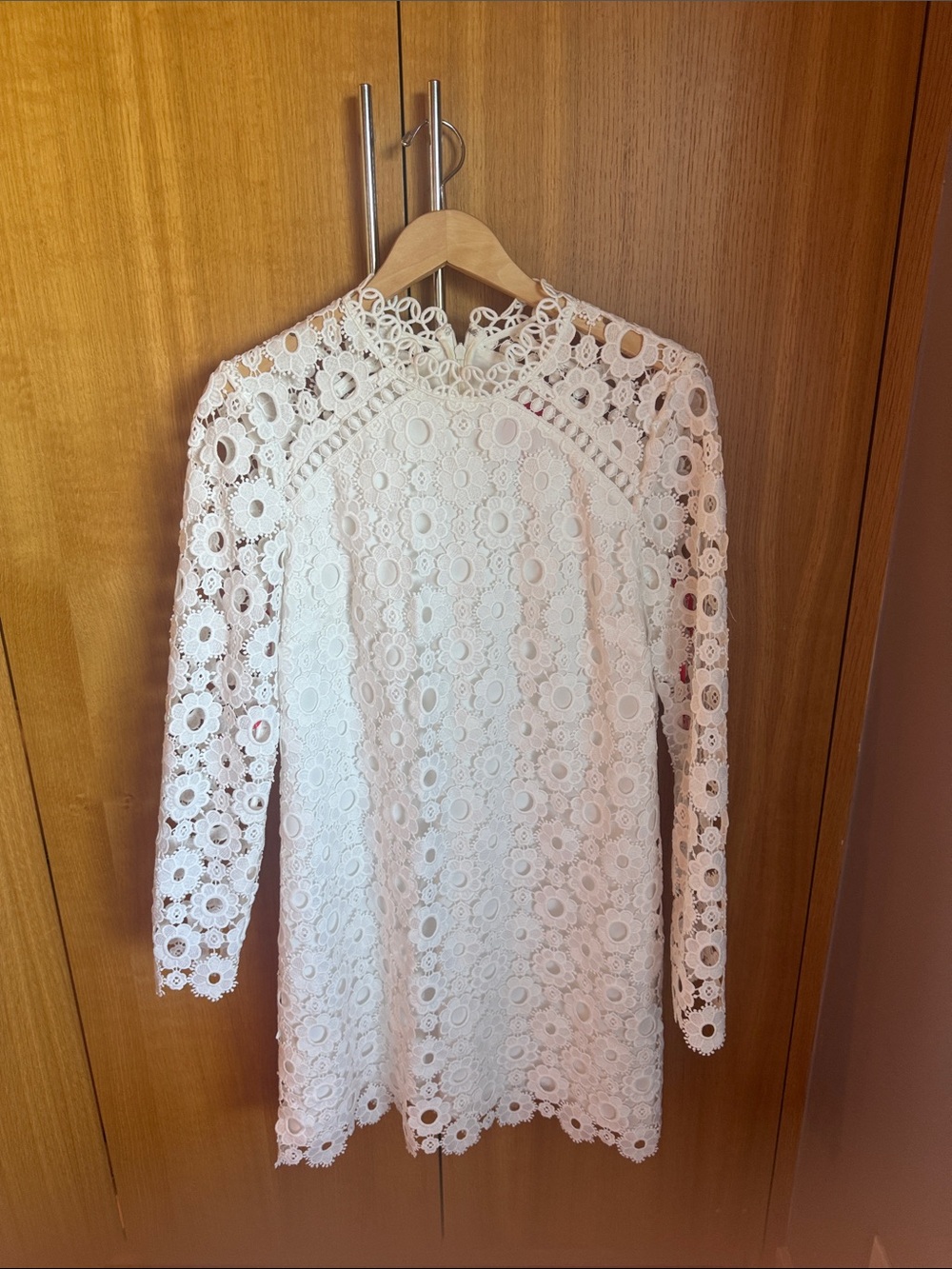 Monique Lhuillier White Floral Lace Long-Sleeve Dress